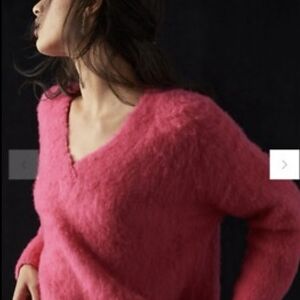 Anthropologie Maeve Plush V Neck Sweater Pink XL